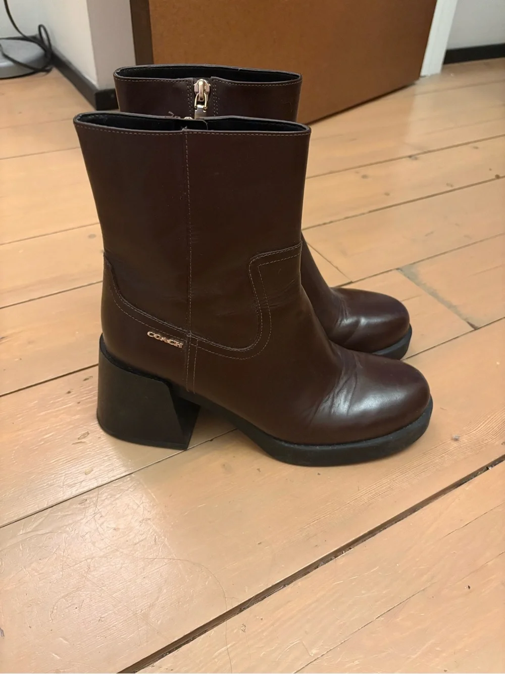 Coach Women’s Brown Leather Platform Ankle Boots